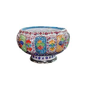 Metal- Round- Planter- Bowl- Some wear and denting- ornate intricate design